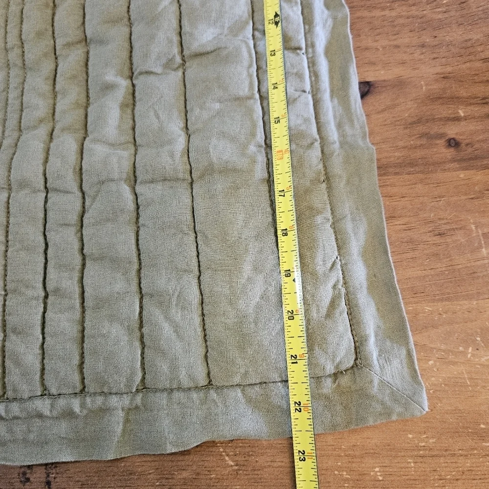 West Elm European Flax Linen Quilted Linework Sham Standard Queen Olive